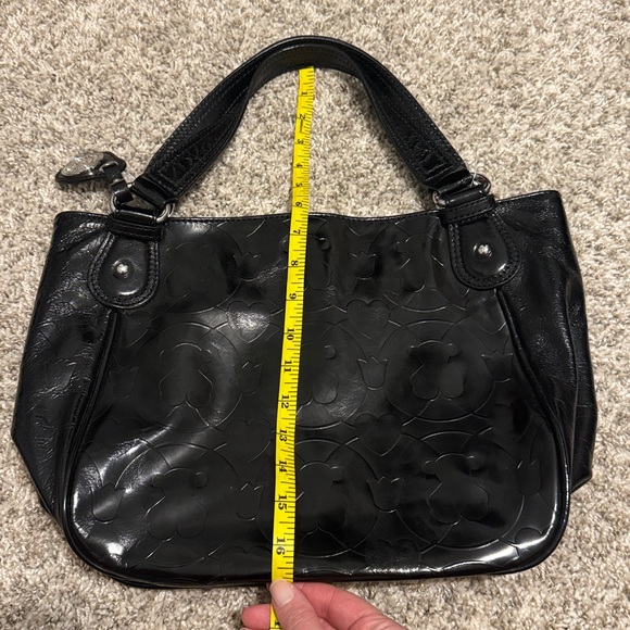 Tous Black Embossed Leather Shoulder Bag Hearts Bears Pattern - Picture 11 of 12